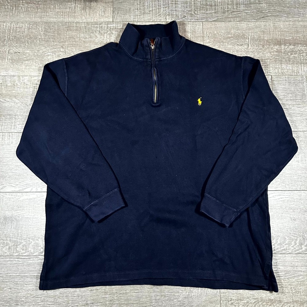 Polo Ralph Lauren Quarter Zip Pullover Mens 2XLT Navy Blue Good Cotton Sweater
